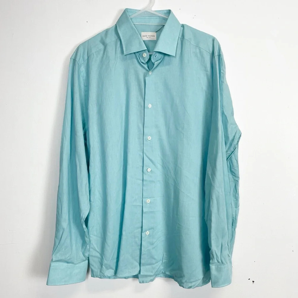 NEW Jack Victor Shirt Mens XL Blue Long Sleeve Linen Cotton Button Up NWOT